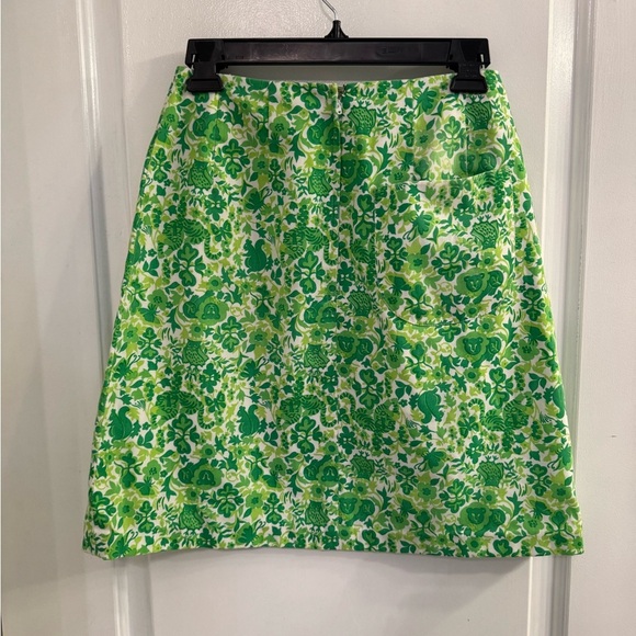 Vintage 1970s “The Lilly” Lilly Pulitzer Mini Skirt Green White Lions Owls - Picture 2 of 11